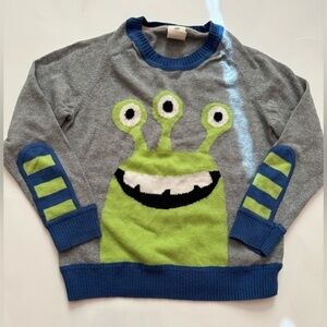 Tucker and Tate boys 4 Cotton/cashmere long sleeve grey blue green alien sweater